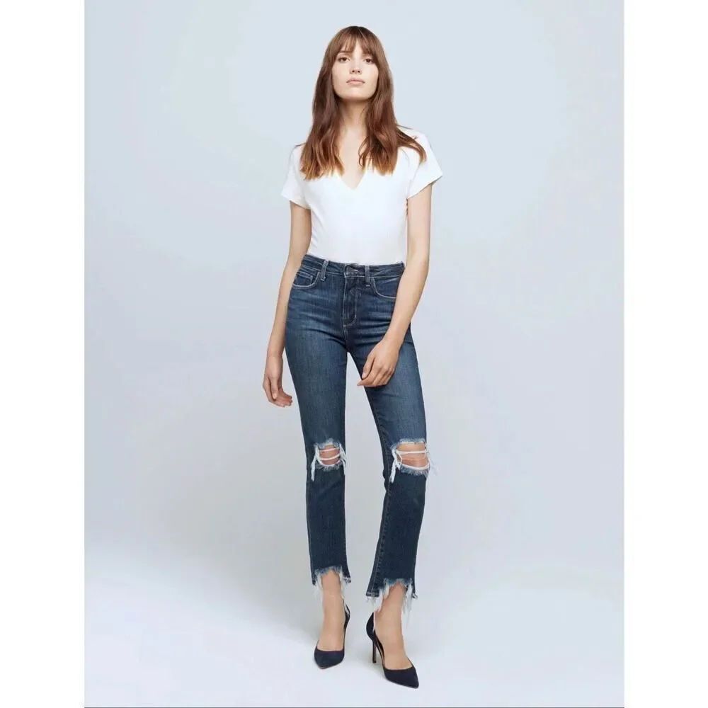 L'Agence High Line Skinny High Rise Classic Vintage Destruct Jeans in Encina Siz